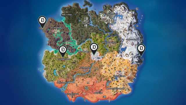 All Pirates of the Caribbean NPC locations on a map in Fortnite.