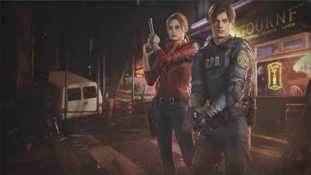 Claire Redfield and Leon Kennedy in Resident Evil 2