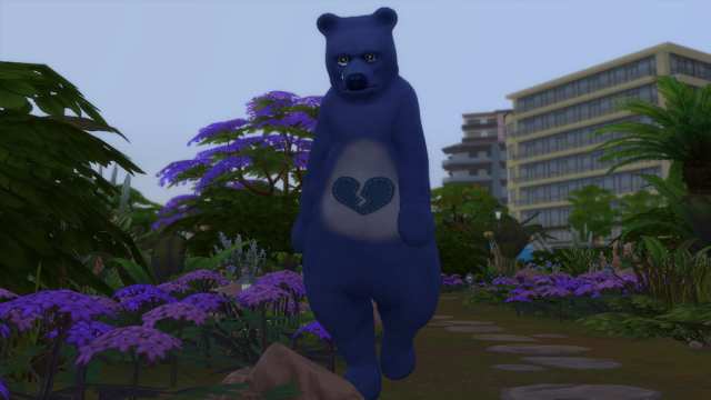 The Ring Bear walking sadly in The Sims 4 Lovestruck.