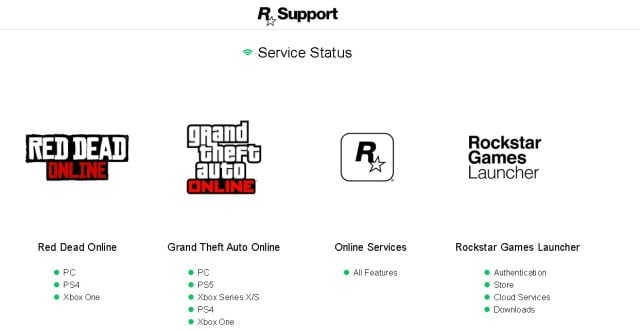 Rockstar Games GTA Online server status.