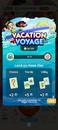 Monopoly GO Vacation Voyage milestone points