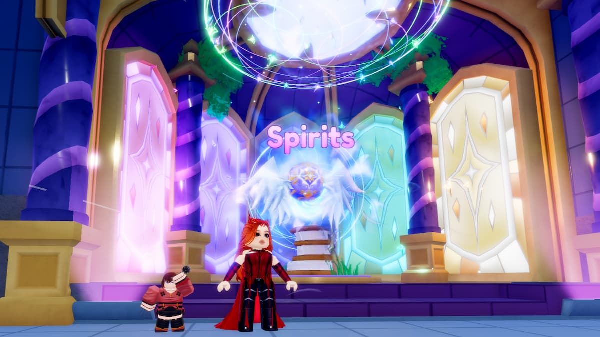 Standing by the Spirits Summon in Anime Defenders in Roblox.