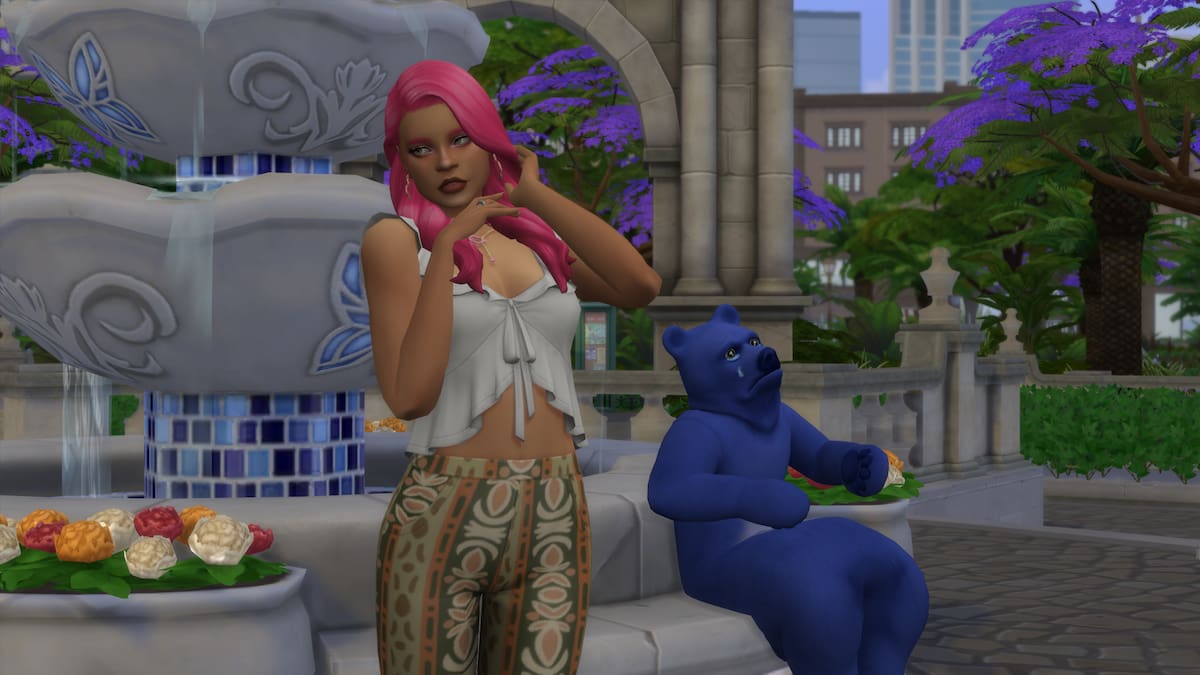 Standing by the Ring Bear in The Sims 4 Lovestruck.