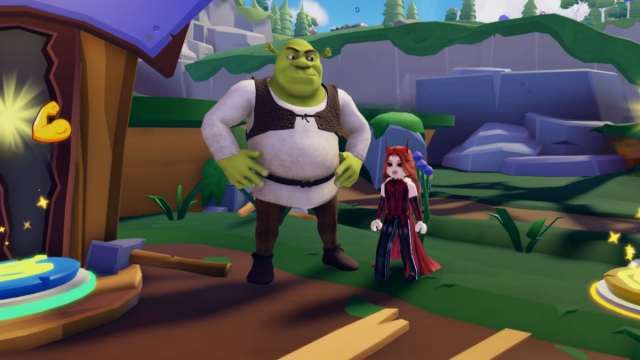 Standing with Shrek in Shrek Swamp Tycoon in Roblox.