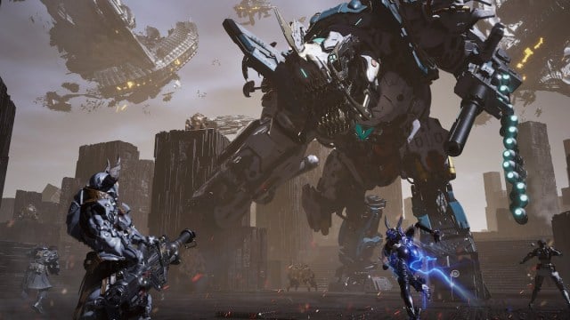 A group of Descendants take on a giant Colossus in The First Descendant.