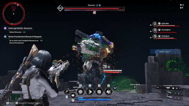 Gameplay of the Devourer boss fight in The First Descendant