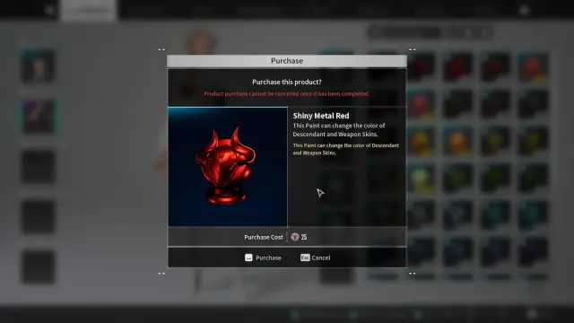 Paint purchase menu in The First Descendant