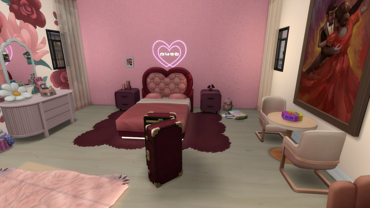 A bedroom designed with The Sims 4 Lovestruck Build Mode items.