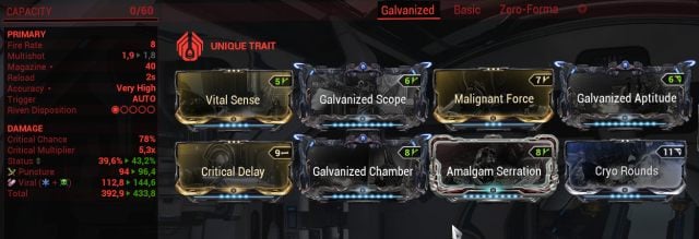 A Three-Forma advanced build for the AX-52, which incorporated Galvanized/Amalgam mods.