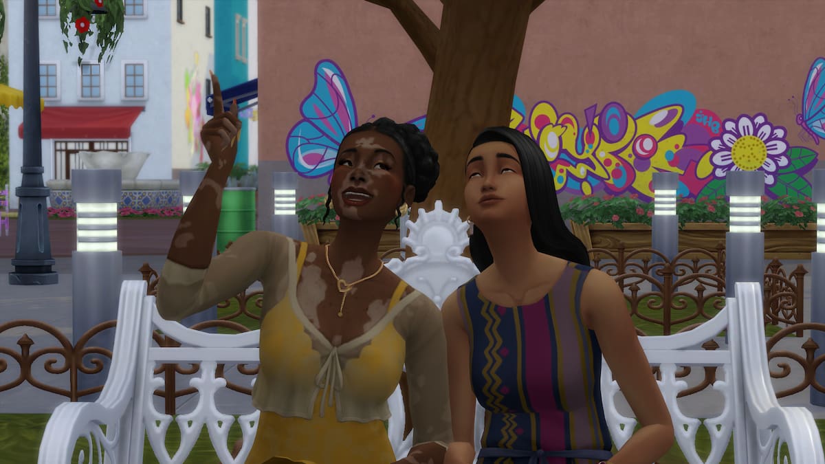 Two Sims watching the sky together in The Sims 4 Lovestruck.