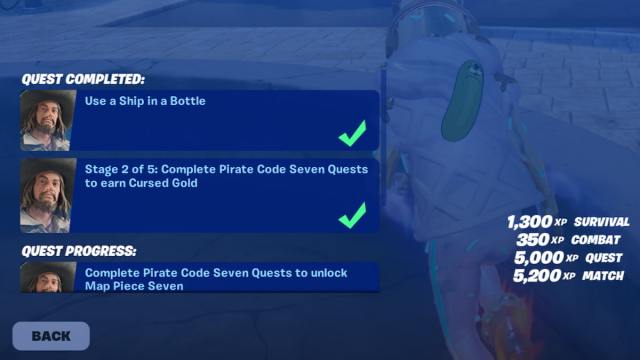 The Use a Ship in a Bottle quest complete in Fortnite.