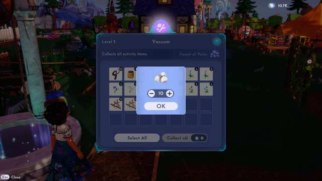 Using an Ancient Vacuum to gather Garlic in Disney Dreamlight Valley.
