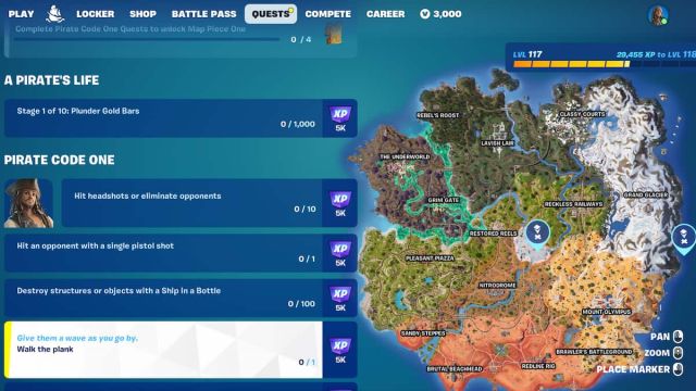 The walk the plank quest locations in Fortnite.