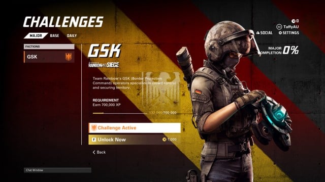 A screenshot of the GSK faction challenge menu with the challenge enabled.