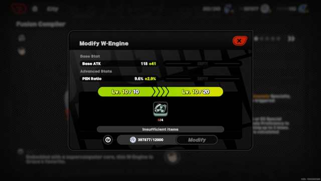 W-Engine modification screen in Zenless Zone Zero