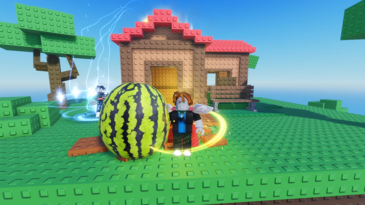 Picture showcasing the Watermelon Aura on a player in Sol's RNG in Roblox.