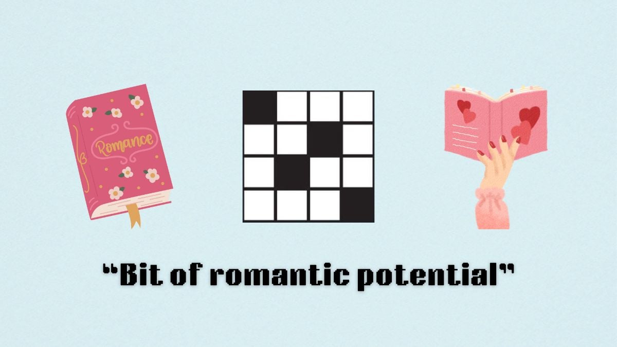 two romance books next to a crossword puzzle icon and the bit of romantic potential clue from the nyt mini crossword puzzle for aug. 5