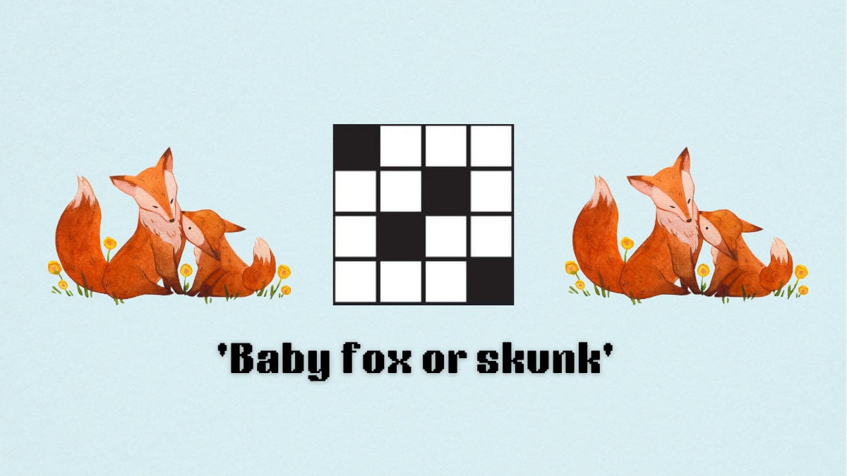 Picture of 'Baby fox or skunk' clue in NYT Mini Crossword.