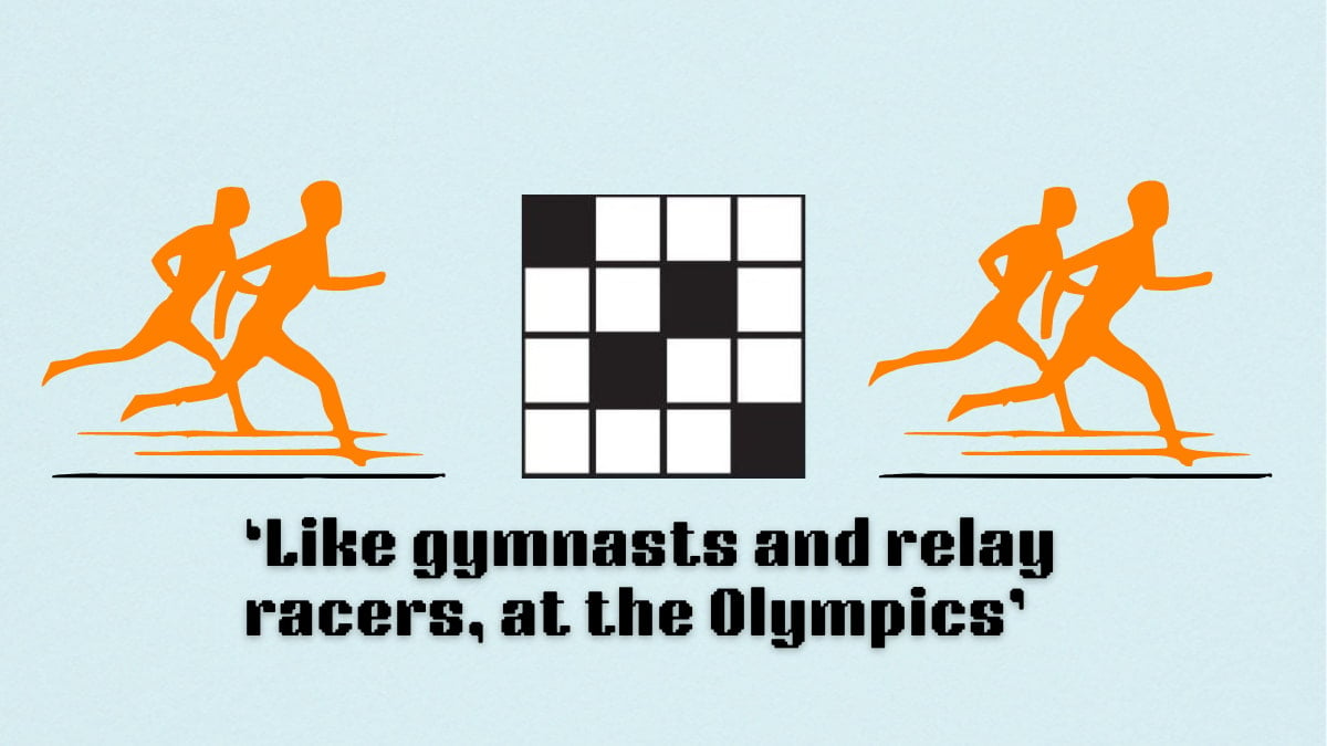 Picture of the 'Like gymnasts and relay racers, at the Olympics' clue in NYT mini Crossword.