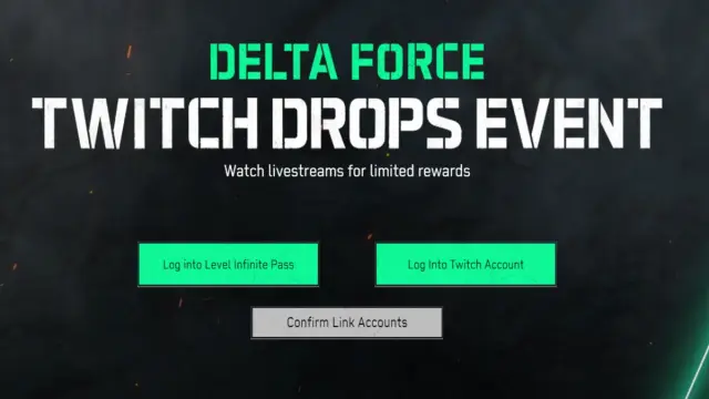 A screenshot of the Twitch Drops event page for Delta Force.