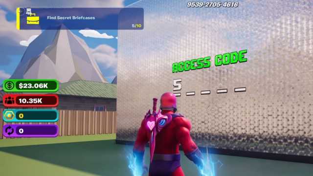 Magneto in Fortnite stood behind a Car Shop in Billionaire Tycoon with the number 5 written on the wall.
