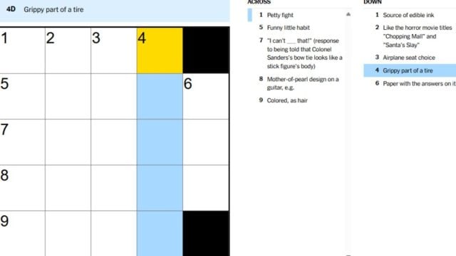 nyt times mini crossword's grippy part of a tire clue for august 6