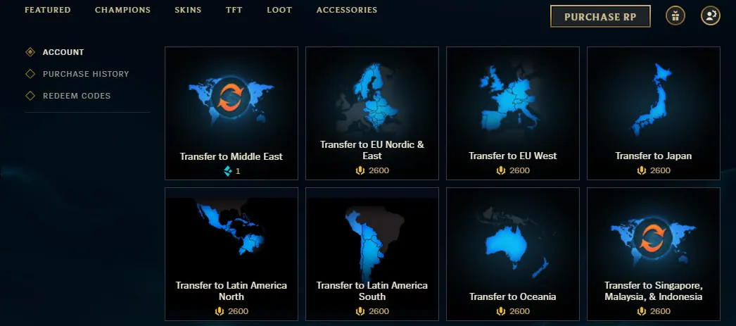 How to transfer to MENA server in LoL