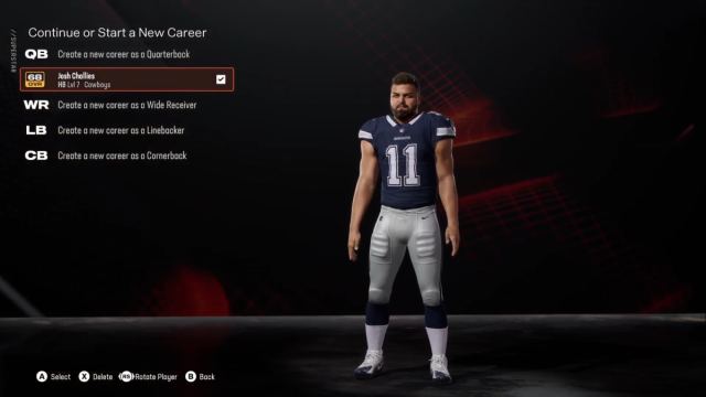 A created player in Madden 25 Superstar mode.