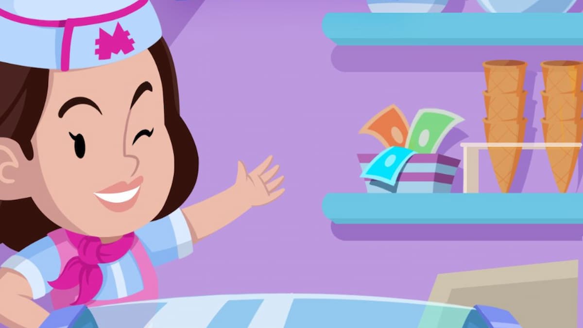 Ms. Monopoly serving rewards in Monopoly GO with a chef outfit and hat on in white and pink