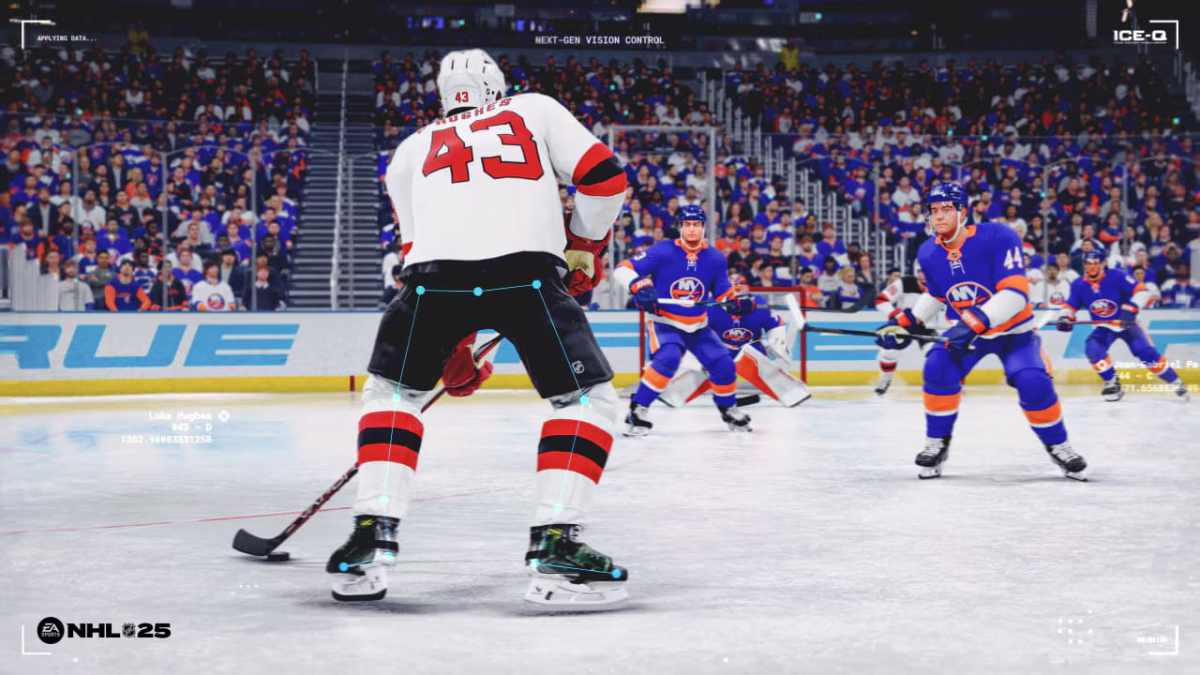 Luke Hughes from the New Jersey Devils takes up the puck in NHL 25.