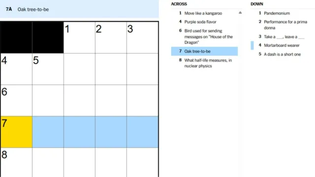 nyt mini crossword clue for oak tree to be