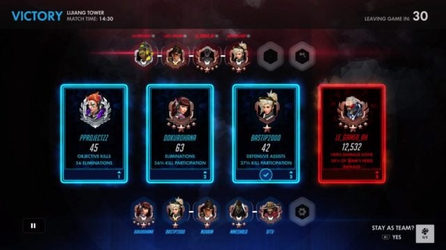 After match player cards for player endorsements in an Overwatch watch back in 2020