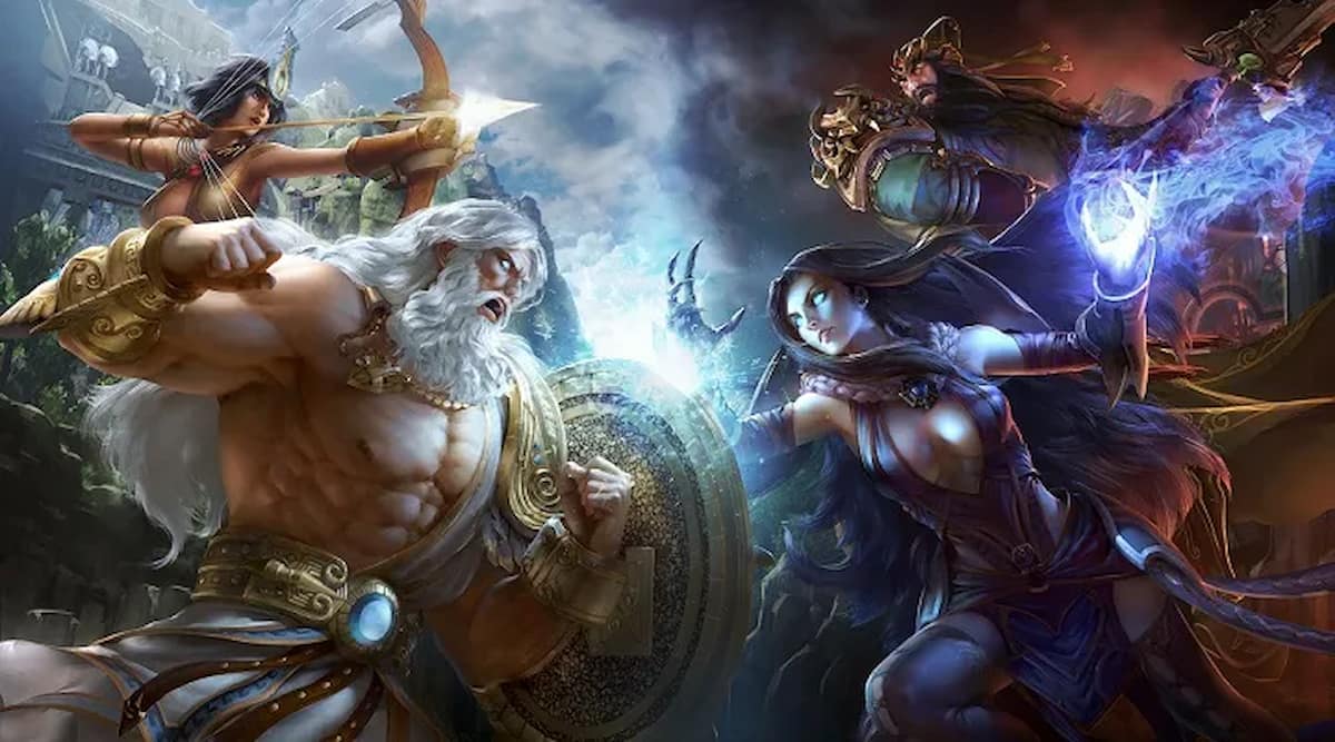 Smite 2 promotional image showing gods fighting