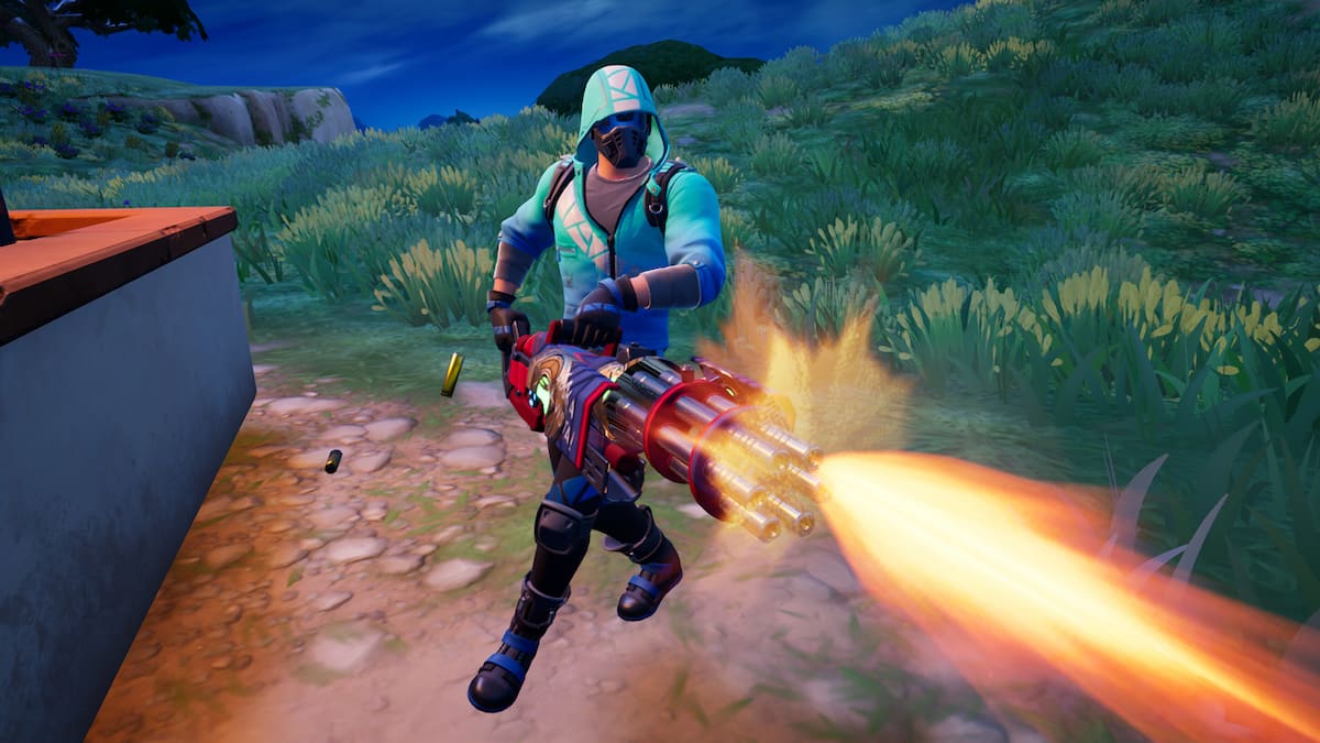 Picture showing a player using the Minigun in Fortnite.