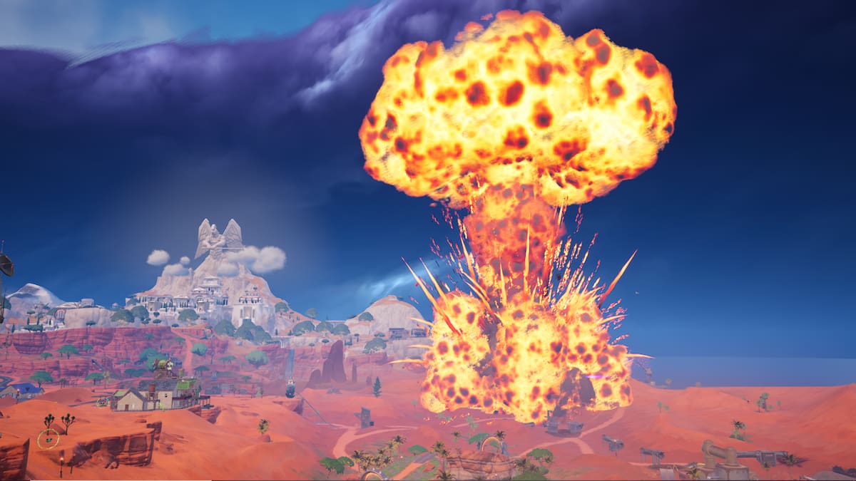 Picture showing the blast at Redline Rig in Fortnite caused by Doctor Doom's intervention.