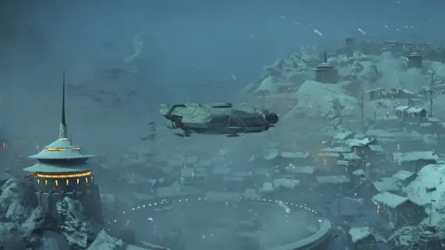 The Trailblazer landing in an environment in Star Wars Outlaws.