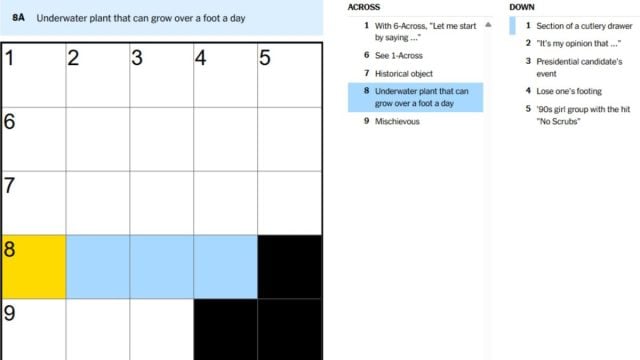 clue for underwater plant that can grow over a foot a day in nyt mini crossword