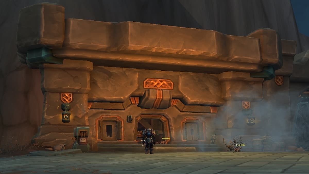 Death Knight standing outside Camp Murroch building in The Ringing Deeps WoW The War Within