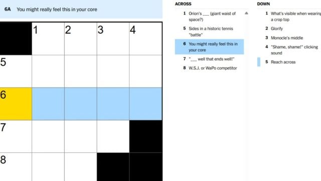 the six across clue description in the nyt times mini crossword