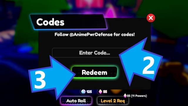 Anime Power Defense Codes window.