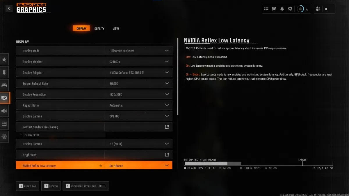 Mostrar configuración de gráficos en Black Ops 6