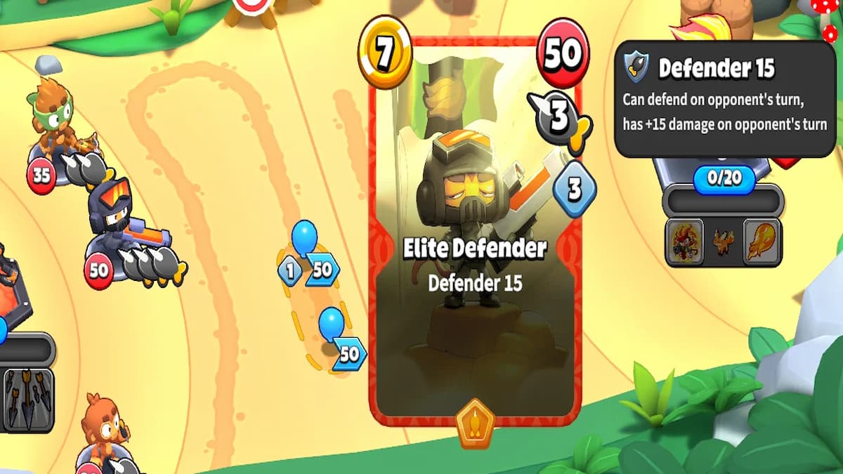 The defender card in Bloons Card Storm.