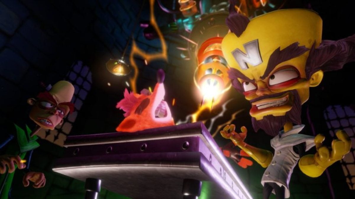 Cortex and Brio torturing Crash with electrocution device in Crash N Sane Trilogy