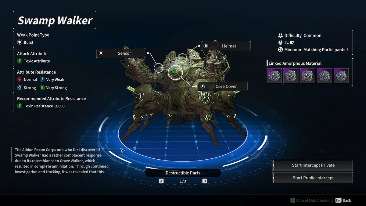 Swamp Walker overview screen in The First Descendant