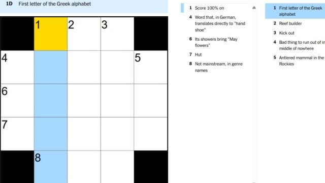 crossword clue for first letter of the greek alphabet clue in nyt mini crossword