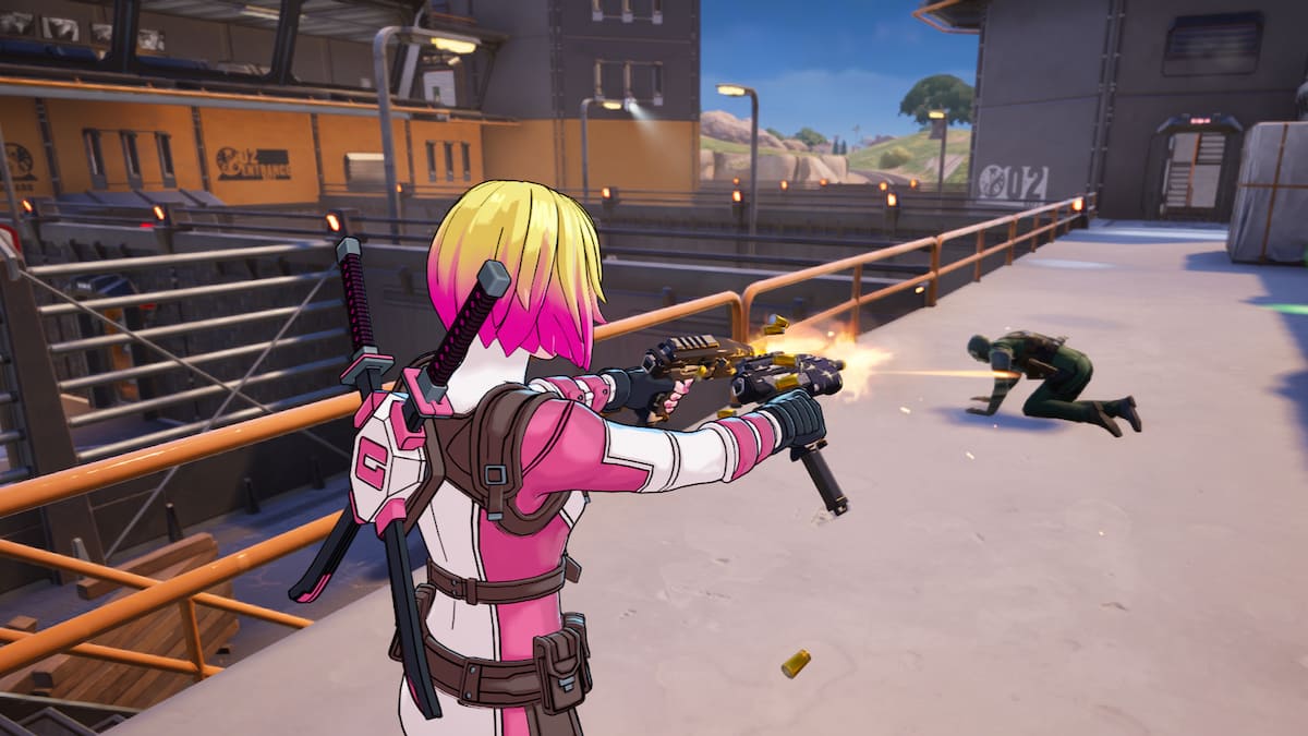 Gwenpool eliminating a henchman in Fortnite.