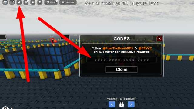 How to redeem codes in Pass the Bomb