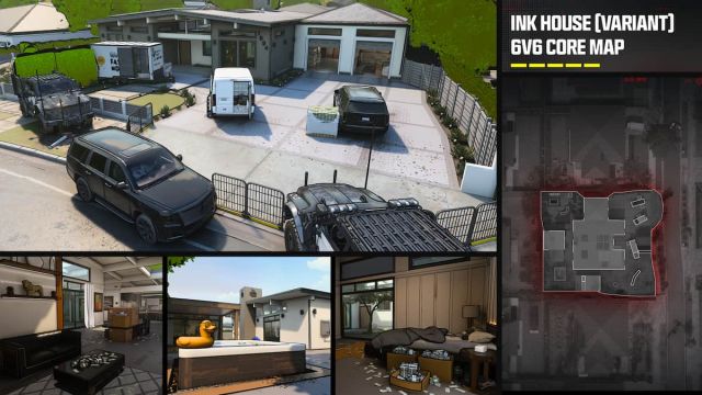 Ink House map variant preview, showcasing a small house with many vans or cars.