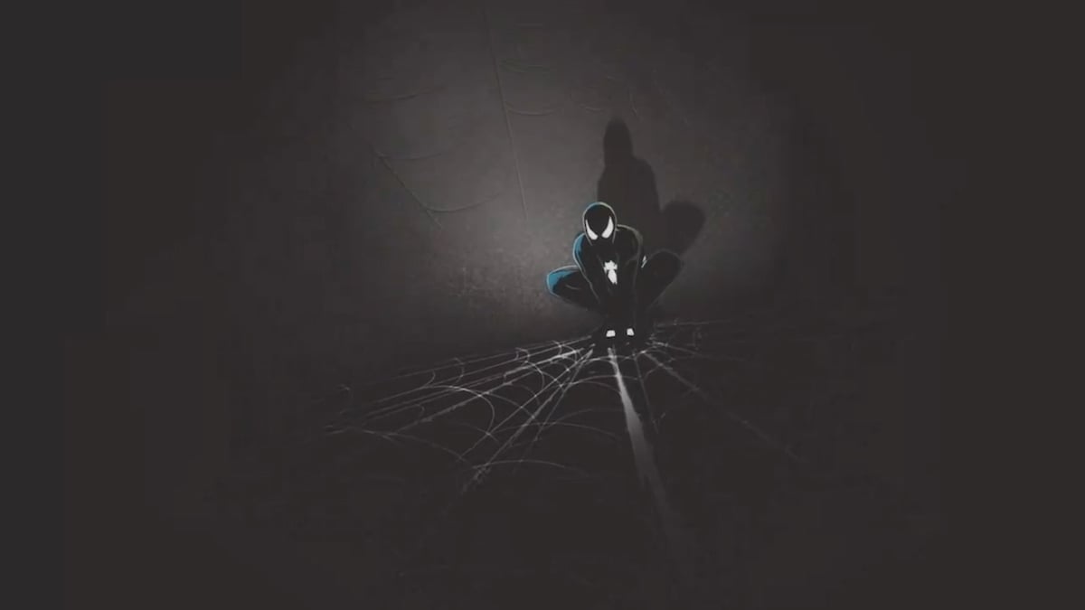 Symbiote Spider-Man hiding in the dark