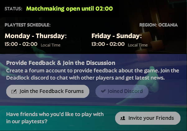 A screenshot of the invite screen in Deadlock.